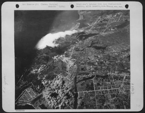 Bursting Bombs Form A Pattern In The Main Business And Industrial District... 스톡 사진