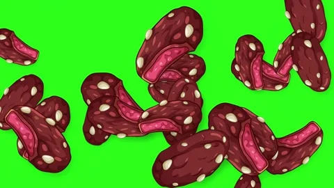 Bursting Chocolate Covered Fruit Pieces Falling on Green Screen Background Stock Footage 344622067