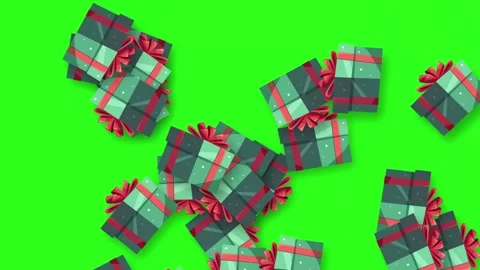 Bursting Gift Boxes Animation on Chroma Key Green Screen Stock Footage 345300784