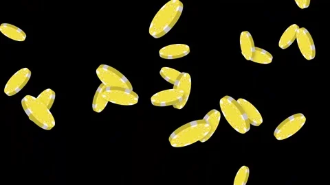 Bursting Golden Poker Chips Falling Against a Black Background Stock Footage 345118003
