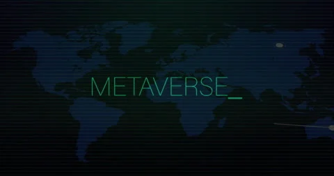 Bursting green noise sparking nodes pulsing links over glitching METAVERSE map Stock Footage 313639788