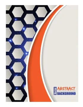 Bursting hexagon brochure with orange wave Stock Illustration