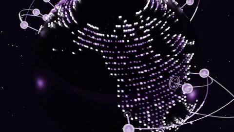 Bursting nodes driving luminous globe pulsing, linking points along rings in Stock Footage 337964687