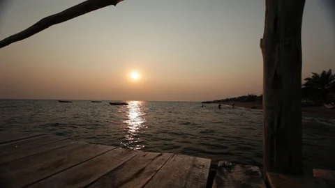 Burundi Africa Lake Tanganyika beach dolly at sunset1 Stock Footage