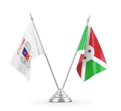 Burundi and Mayotte table flags isolated on white 3D rendering Stock Illustration