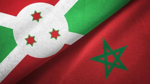Burundi and Morocco two flags textile cloth, fabric texture Stock Illustration