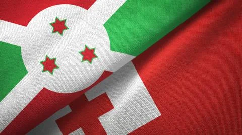Burundi and Tonga two flags textile cloth, fabric texture Stock Illustration