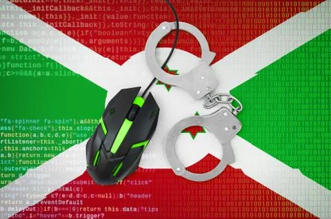 Burundi flag  and handcuffed computer mouse. Combating computer crime, hacker Stock-Fotos