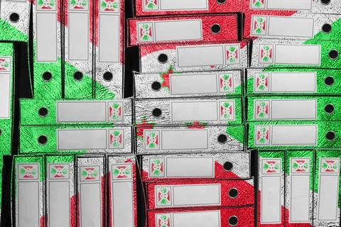 Burundi Flag Colors Folder Stack, Bureaucracy and Government Administration Stock Photos