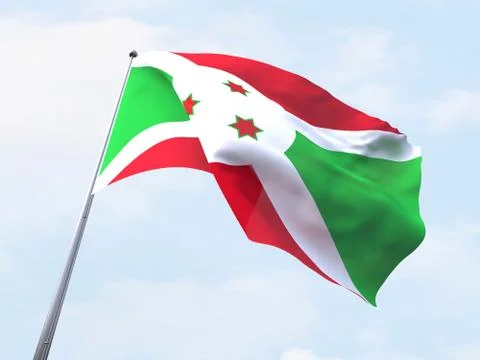 Burundi flag flying on clear sky. Stock Illustration