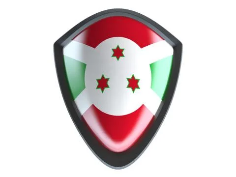 Burundi flag on metal shield isolate on white background. Stock Illustration