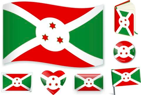 Burundi flag in seven shapes. Editable and separate layers. Stock Illustration