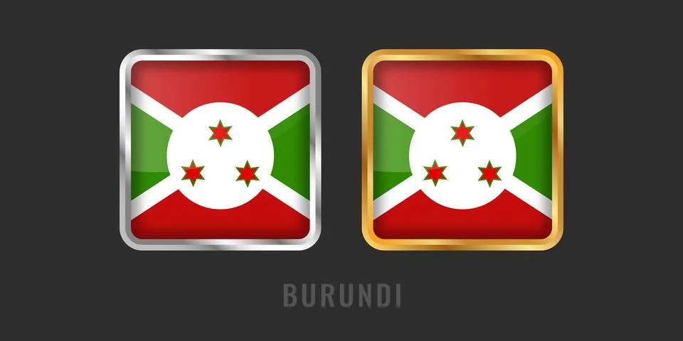 Burundi Flag Square 3D Button Set in Gold and Silver Metallic Frames Stock-Illustration