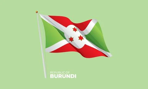 Burundi flag waving at the flagpole. Vector 3D Stock Illustration