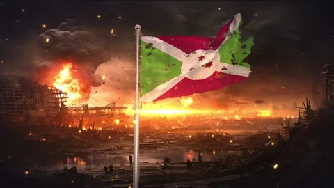 Burundi flag waving in war is torn Stock Footage 346006401