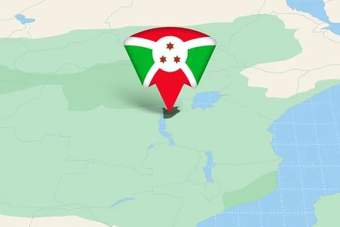 Burundi Location Highlighted on African Map with Flag Icon. Illustrazione stock