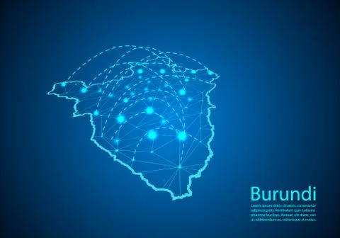 Burundi map with nodes linked by lines. concept of global communication and b Stock Illustration