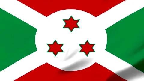 Burundi national flag with three red stars on white background Video stock 343573751