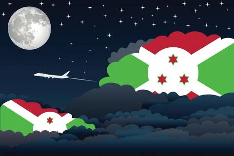 Burundi Night Clouds Airplane Vector Illustration Stock Illustration