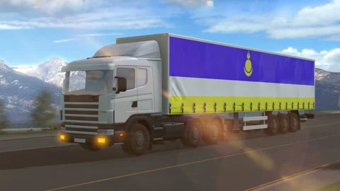 Buryatia flag shown on the side of a large truck Stock Footage 122096996