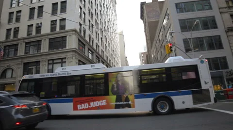 Bus 5th Ave Cars Traffic Driving New York City NYC Manhattan Stock Footage
