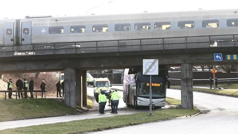 Bus accident, Linköping, Sweden Stock Footage 194933318