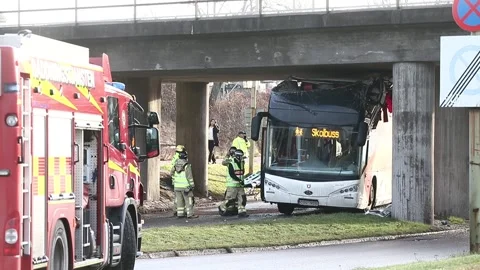 Bus accident, Linköping, Sweden Stock Footage 194933329