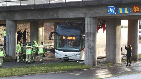 Bus accident, Linköping, Sweden Stock Footage 194933382