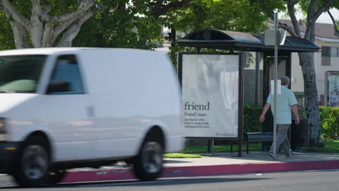 Bus Ad for Friend.com - Westbound Los Angeles Public Transit Alhambra Stock Footage 321432679