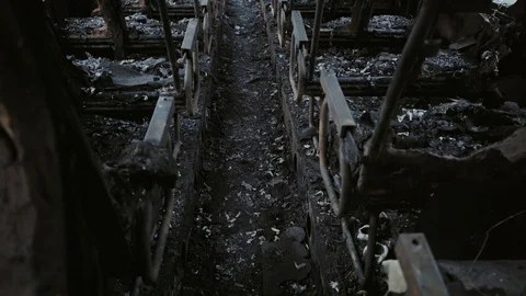 Bus after the fire. Explosion of a bomb in a passenger vehicle Vídeo Stock 115720983