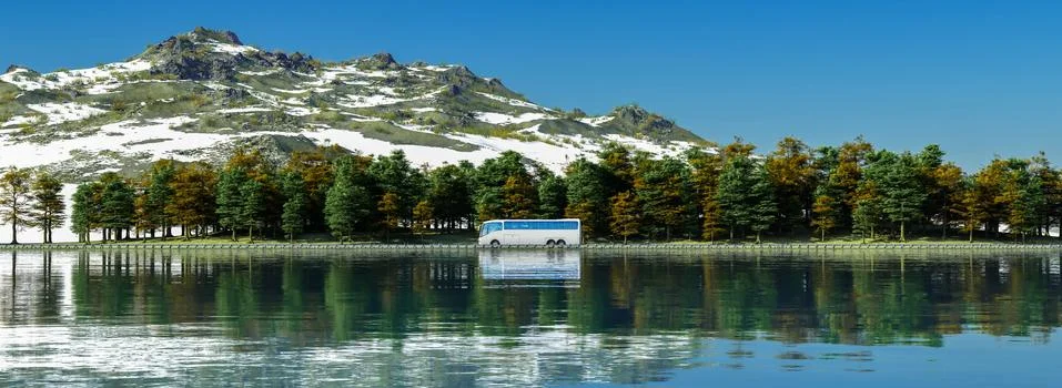 Bus and mountain Stock Illustration