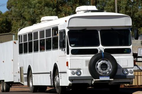 Bus arranged in camp-site because Stock Photos