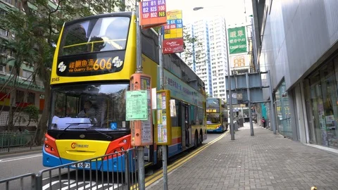 Bus Arriving At Bus Stop To Let People Out Stock Footage 90484638