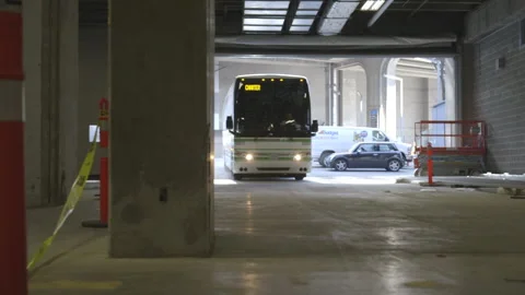 Bus Arriving at Stadium Loading Area Stock Footage 147713203