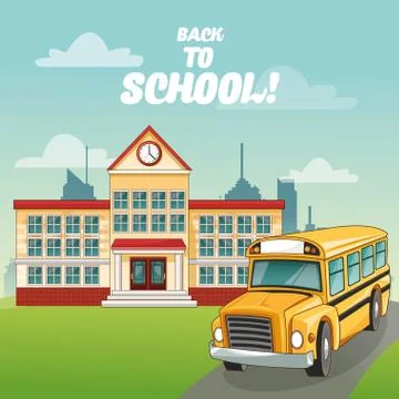 Bus building back to school design Ilustración de archivo