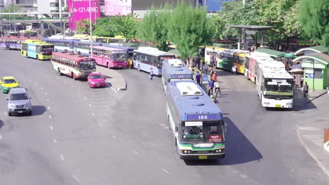 Bus at Bus stop Victory Monument Bangkok Thailand 4K Stock-Footage 156526694