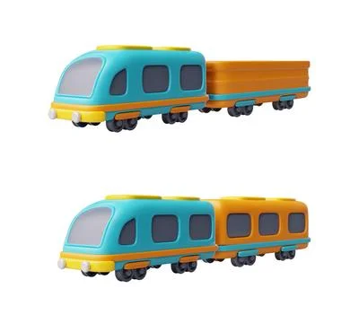 Bus with a cargo trailer or cabin 3D cartoon plastic style vector icon set Illustrazione stock