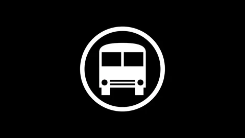 Bus circle shape icon white color animation on black background Stock Footage 279301651