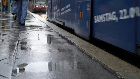 Bus coming to bus stop outside Stock Footage 122175952