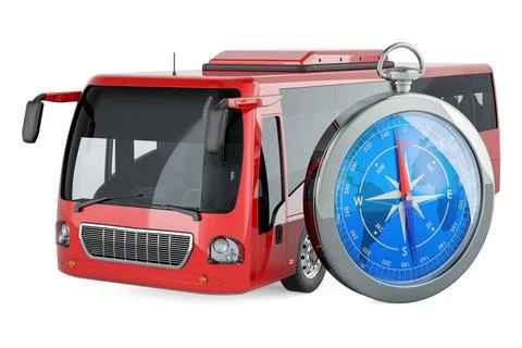 Bus with compass, 3D rendering Bus with compass, 3D rendering isolated on ... Stock Photos