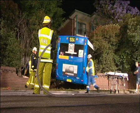 Bus Crash Into Apartment Stock Footage 138271