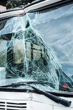 Bus crashed into a wall Stock Photos