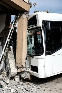 Bus crashed into a wall Stock Photos