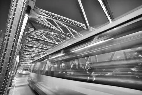 Bus crossing bridge Stock Photos