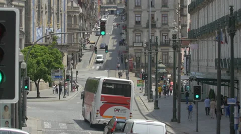 Bus crossing the intersection in Porto Stock Footage 52272248