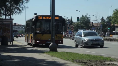 Bus Departs From Bus Stop Stock Footage 91699787