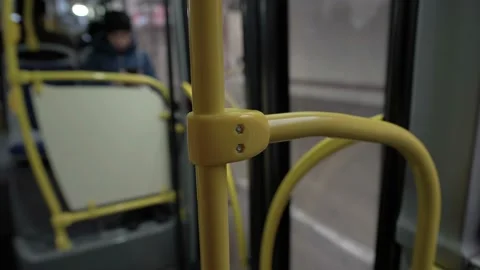 The bus doors close and it pulls away from the stop. View from the salon. 스톡 동영상 143137249