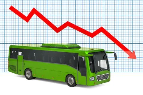 Bus with downing chart. 3D rendering 库存插图