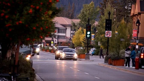 A bus downtown Banff Stock Footage 101989031