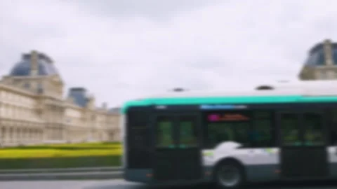 Bus drive around  the public square Place du Carrousel in the 1st arrondissement Stock Footage 310836763